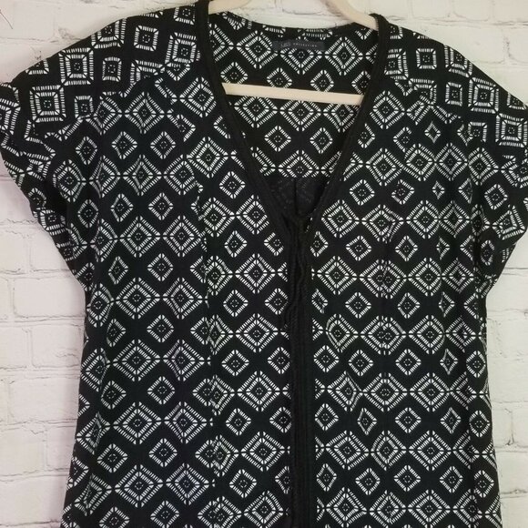 M&S COLLECTION INDIGO GEOMETRIC PRINT LINEN SHIFT DRESS SIZE US 8 UK 12 - Picture 3 of 9